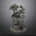 Rustic Stone Well Structure With Small Tree Roof And Surrounding Grass
