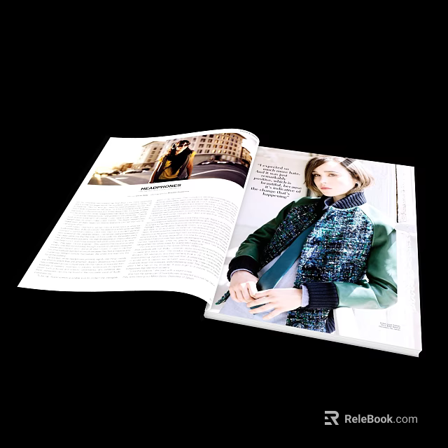 Fashion Magazine Open Pages With Stylish Person Portrait Photo Street View Image And Text Content 3d model 
