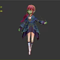 3D Character With Long Pink Hair And Sparkling Blue Dress Standing Pose