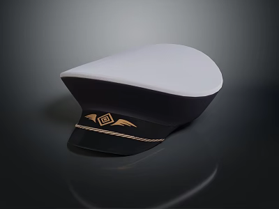 Navy And White Uniform Cap With Gold Emblem And Decorative Braid 3d model