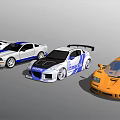 Sporty Racing Cars With Rear Spoilers Blue Stripes And Orange Accents