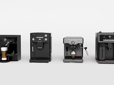 Different Types of Black Kitchen Coffee Machines With Coffee Cups 3d model