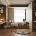 Modern Tatami Bedroom Interior Design With Built in Bookshelves Desk And Round Rug