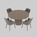 Wooden Round Dining Table Set With Upholstered Four Chairs And Fluted Pedestal Base