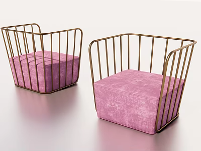 Elegant Single Sofa With Pink Velvet Cushion And Gold Metal Frame Design 3d model