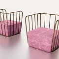 Elegant Single Sofa With Pink Velvet Cushion And Gold Metal Frame Design