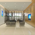 Service Hall Interior With Modern Design Bright Lighting Green Chairs White Counter And Wooden Wall