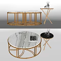 Elegant Round Coffee Table With White Marble Top And Gold Metal Frame Design