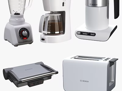 Essential Modern Kitchen Appliances Including Blender Coffee Maker Toaster and Grill 3d model