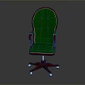 Green Velvet Dining Chair With Tufted Backrest Carved Wooden Armrests And Red Wooden Wheeled Legs