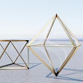 Large Scale Geometric Landscape Sculptures With Metal Frame Mesh Structure In Outdoor Open Space