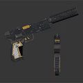 Futuristic Tactical Pistol with Black Yellow Accents Grip Barrel and Modular Components