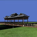 Traditional Chinese Garden Landscape Featuring Wooden Pavilion With Overhanging Eaves Surrounded By Lush Green Vegetation