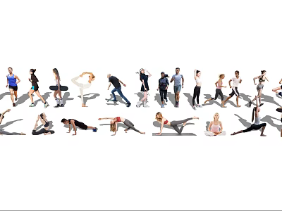 Group Of People Doing Various Fitness Exercises With Different Workout Poses 3d model