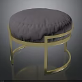 Modern Round Stool With Gold Metal Frame And Purple Upholstered Seat