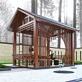 Traditional Chinese Wooden Pavilion With Circular Design And Tile Roof In Garden Setting
