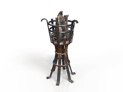 Rustic Iron Lighting Combination With Wooden Logs And Decorative Stand For Indoor Use 3d model