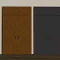 Wooden Brown and Matte Black Double Doors with Metal Handles in Interior Design