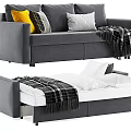 Gray Convertible Sofa Bed With Yellow Pillows And Plaid Blanket 3d model