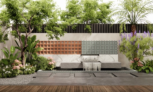 Modern courtyard flowing water landscape wall courtyard waterscape wall flowers and plants flower landscape plant landscaping plant pile plant combination landscape tree shrub 3d model