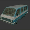 Old Blue And White Worn Van With Dust Covered Windows And Front Design
