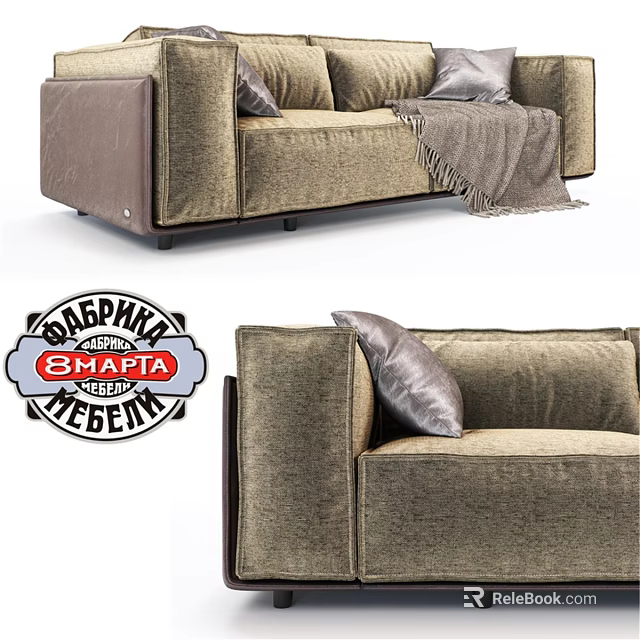 Brown Velvet Two Seater Sofa With Decorative Pillows And Throw Blanket 3d model 