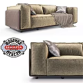 Brown Velvet Two Seater Sofa With Decorative Pillows And Throw Blanket