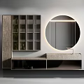 Modern Bathroom Vanity With Round Backlit Mirror And Marble Countertop Storage Cabinets 3d model