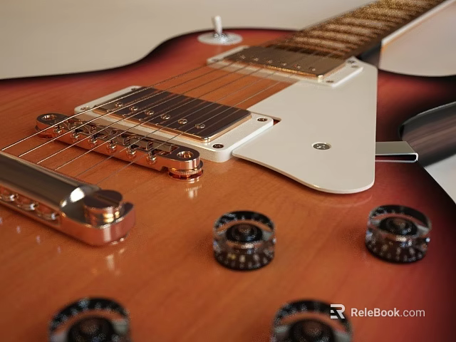 Classic Electric Guitar With Wooden Body Metal Pickups And Control Knobs 3d model 