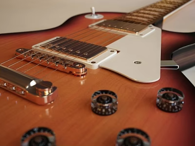 Classic Electric Guitar With Wooden Body Metal Pickups And Control Knobs 3d model