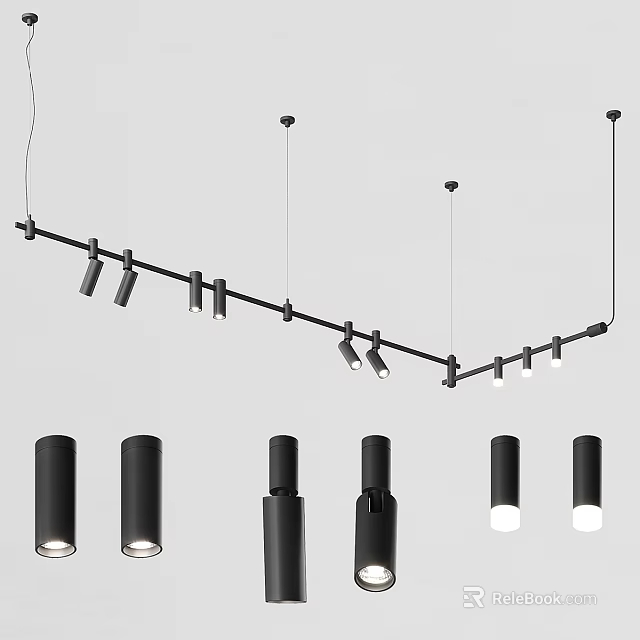 Modern Black Minimalist Ceiling Light With Linear Metal Design And Multi Lamps 3d model 