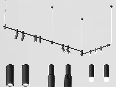 Modern Black Minimalist Ceiling Light With Linear Metal Design And Multi Lamps 3d model