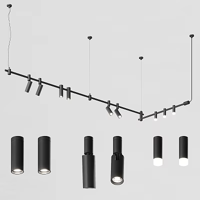 Modern Black Minimalist Ceiling Light With Linear Metal Design And Multi Lamps 3d model