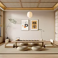 Japanese Style Tea Room With Tatami Low Tea Table Tea Cups Lantern And Bamboo Blinds