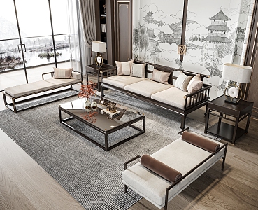 New Chinese Sofa Coffee Table Combination 3d model