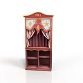 Red Arched Top Cabinet With Gold Accents Star Patterns And Open Shelves