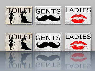 Vintage Swing Door Toilet Signs With Gents Ladies Silhouette Designs 3d model