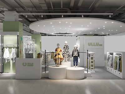Modern ULLU Clothing Store Interior With Mannequins Clothing Displays And Bright Lighting 3d model