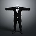 Black Formal Suit With Bow Tie Trousers And Leather Shoes On Mannequin