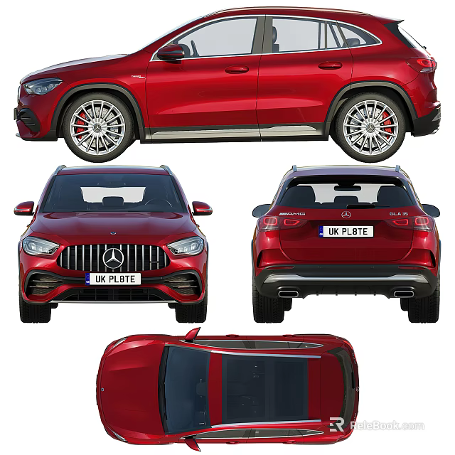 Red Mercedes Benz AMG SUV Coupe Front Rear Side Top Views With Alloy Wheels 3d model 