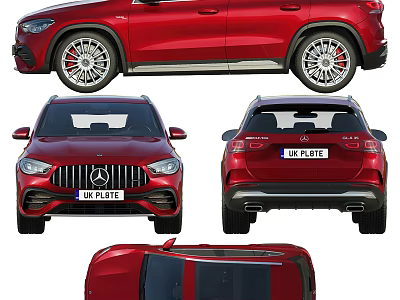 Red Mercedes Benz AMG SUV Coupe Front Rear Side Top Views With Alloy Wheels 3d model
