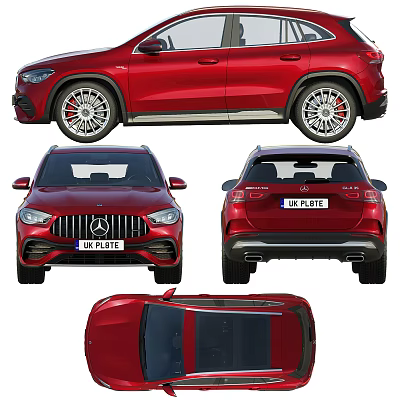 Red Mercedes Benz AMG SUV Coupe Front Rear Side Top Views With Alloy Wheels 3d model