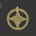 Vintage Decorative Ornament Piece with Circular Celtic Knot Pattern Metallic Finish and Intricate Border