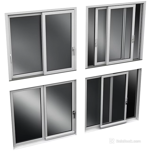 Modern Sliding Doors In Different Styles With Glass Panels And Metal Frames 3d model 