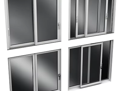 Modern Sliding Doors In Different Styles With Glass Panels And Metal Frames 3d model