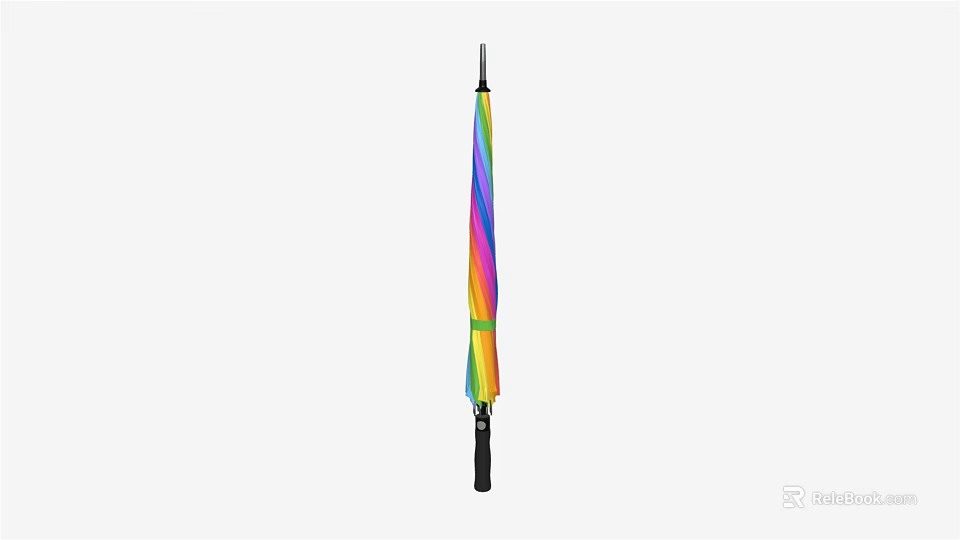 Stylish Vibrant Rainbow Colored Umbrella With Black Handle For Daily Use 3d model 