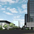 Modern Office Building Complex With Central Courtyard And Landscaped Green Spaces