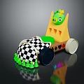 Fun Electric Toy Car With Green Pig Figure Yellow Seat And Checkered Wheels