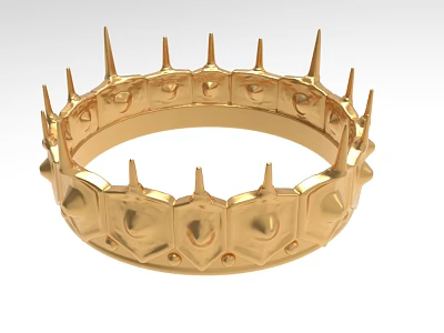 Exquisite Golden Crown Design Ring With Decorative Spikes And Shiny Metallic Finish 3d model