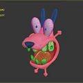 Pink Cartoon Creature With Big Eyes Long Ears Open Mouth And Teeth In 3D Style